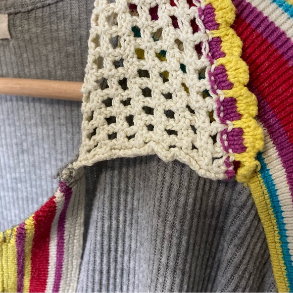 FP Feeling Magical Grey Ribbed Oversized Tunic Crochet Collar Racing Stripe - Picture 5 of 13